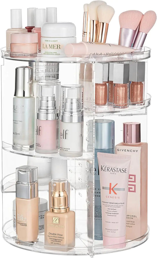 360° Rotating Makeup Organizer – Large Capacity Adjustable Cosmetic Storage Rack