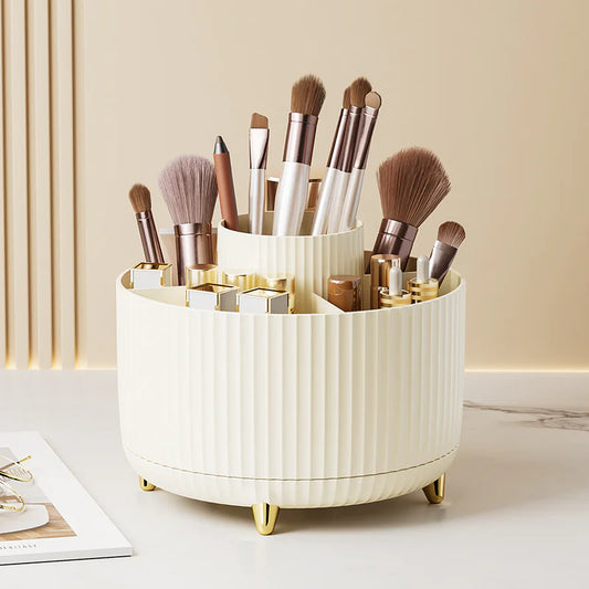 360° Rotating Makeup Brush Organizer – Desktop Cosmetic Storage Holder